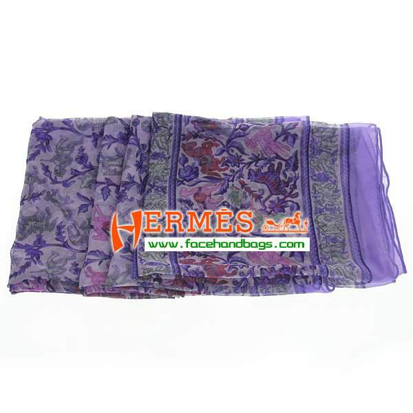 Hermes 100% Silk Square Scarf Purple HESISS 135 x 135 - Click Image to Close